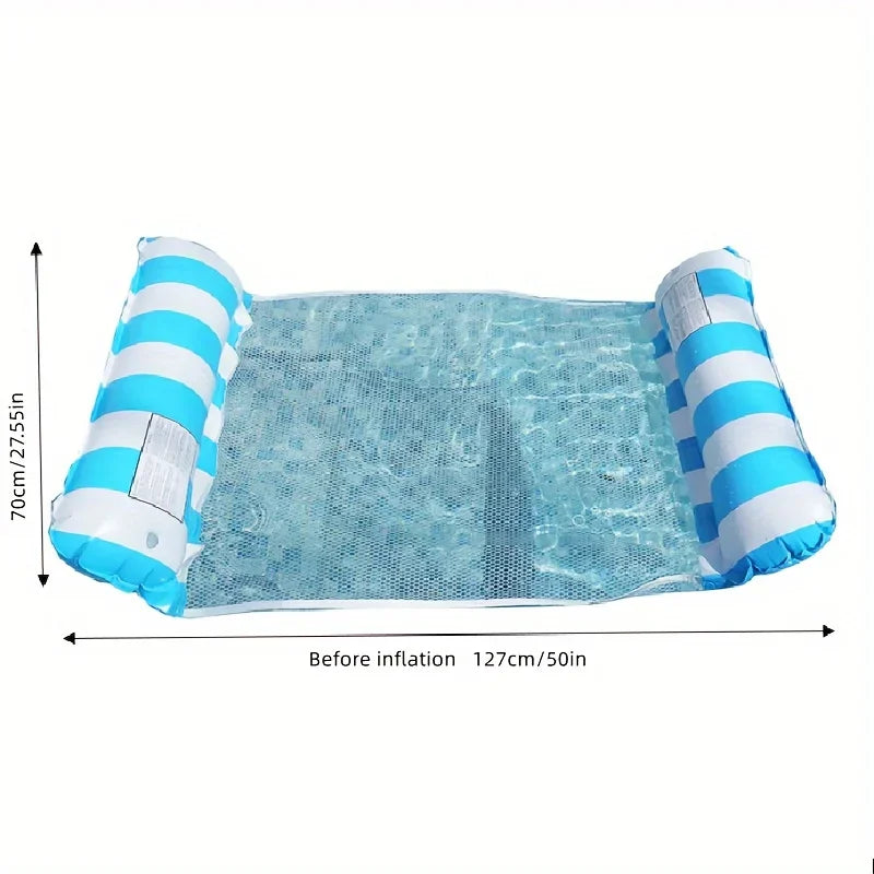 Inflatable Water Hammock with Mesh - Foldable Striped Floating Bed for Pool and Beach Leisure