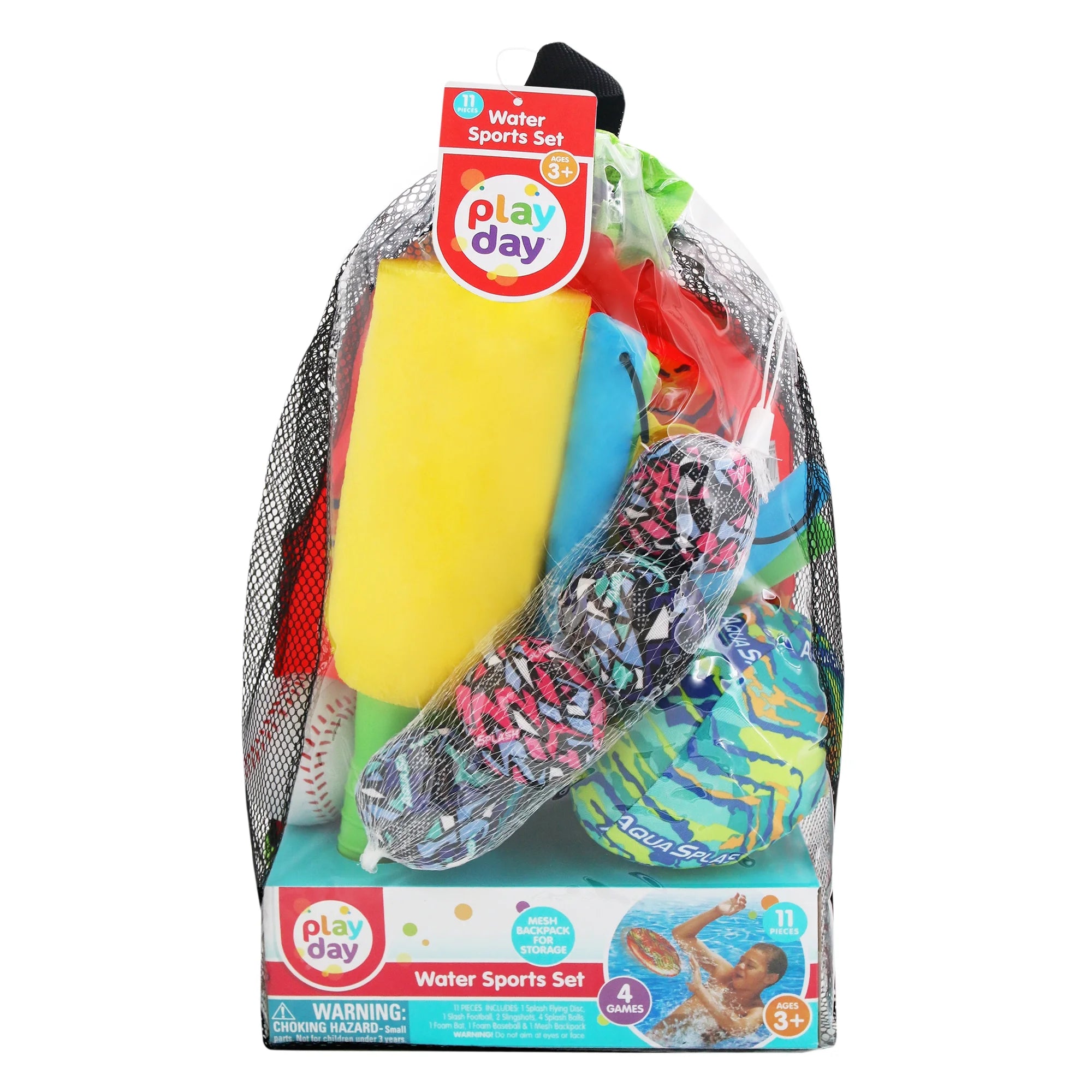Water Sports Set 4 Games Splash Flying Disk Splash Football Foam Baseball Bat & Ball Sling Shots with Splash Balls Ages 3+