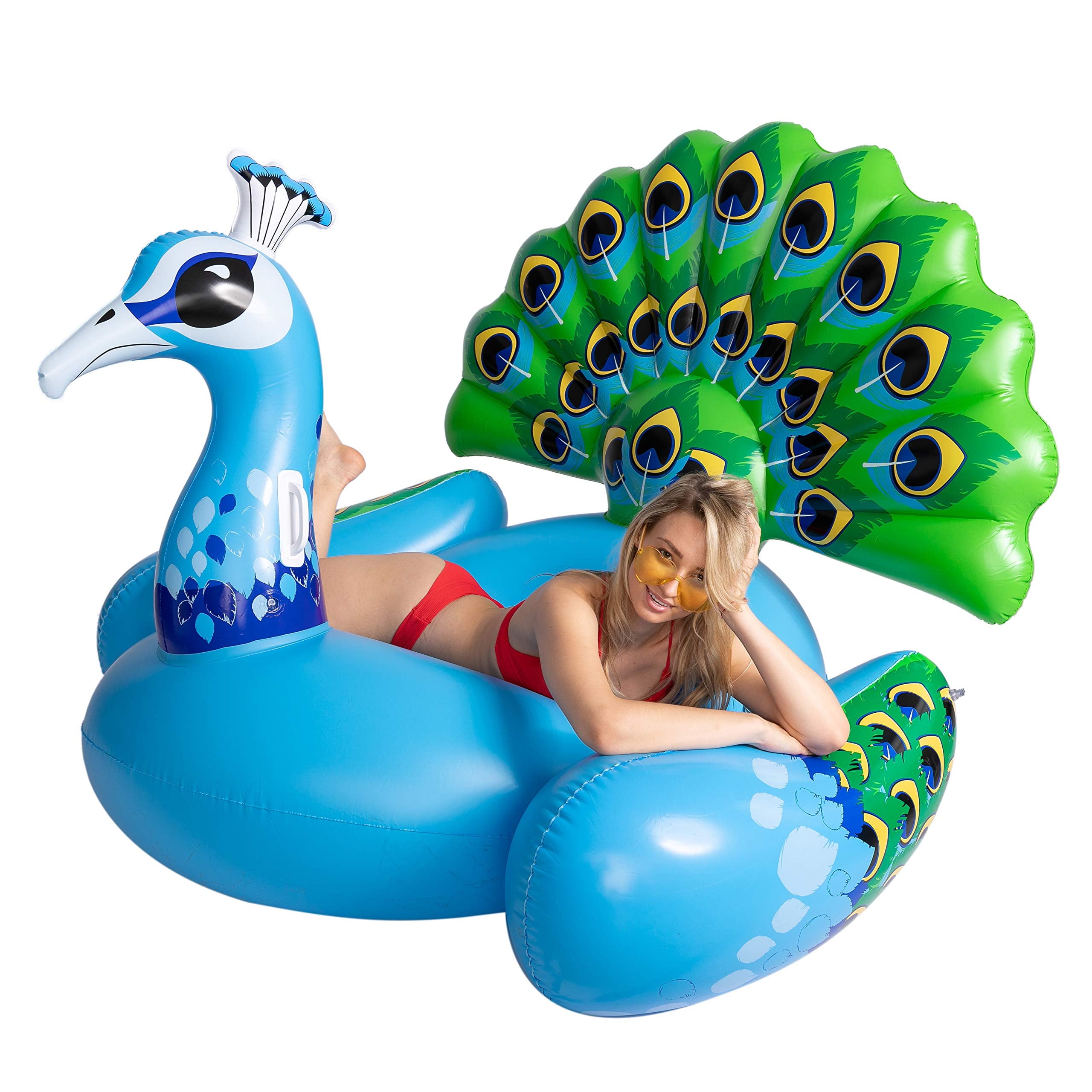 Inflatable Peacock Pool Float, Giant Green Peacock Ride on Raft for Swimming Pool, Beach Floaties, Party Decoration Toys, Inflatable Island, Summer Pool Raft Lounge for Adults
