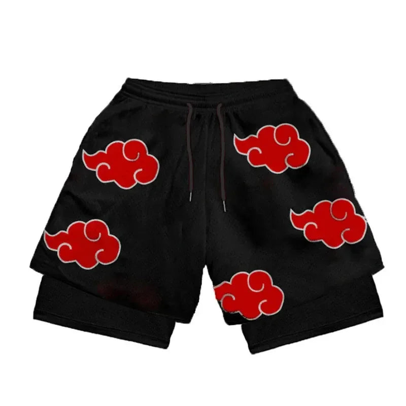 Naruto 3D Print Akatsuki Men 2 in 1 Swimming Trunks Shorts with Compression Quick Dry Swiming Double Layer Running Beach Shorts