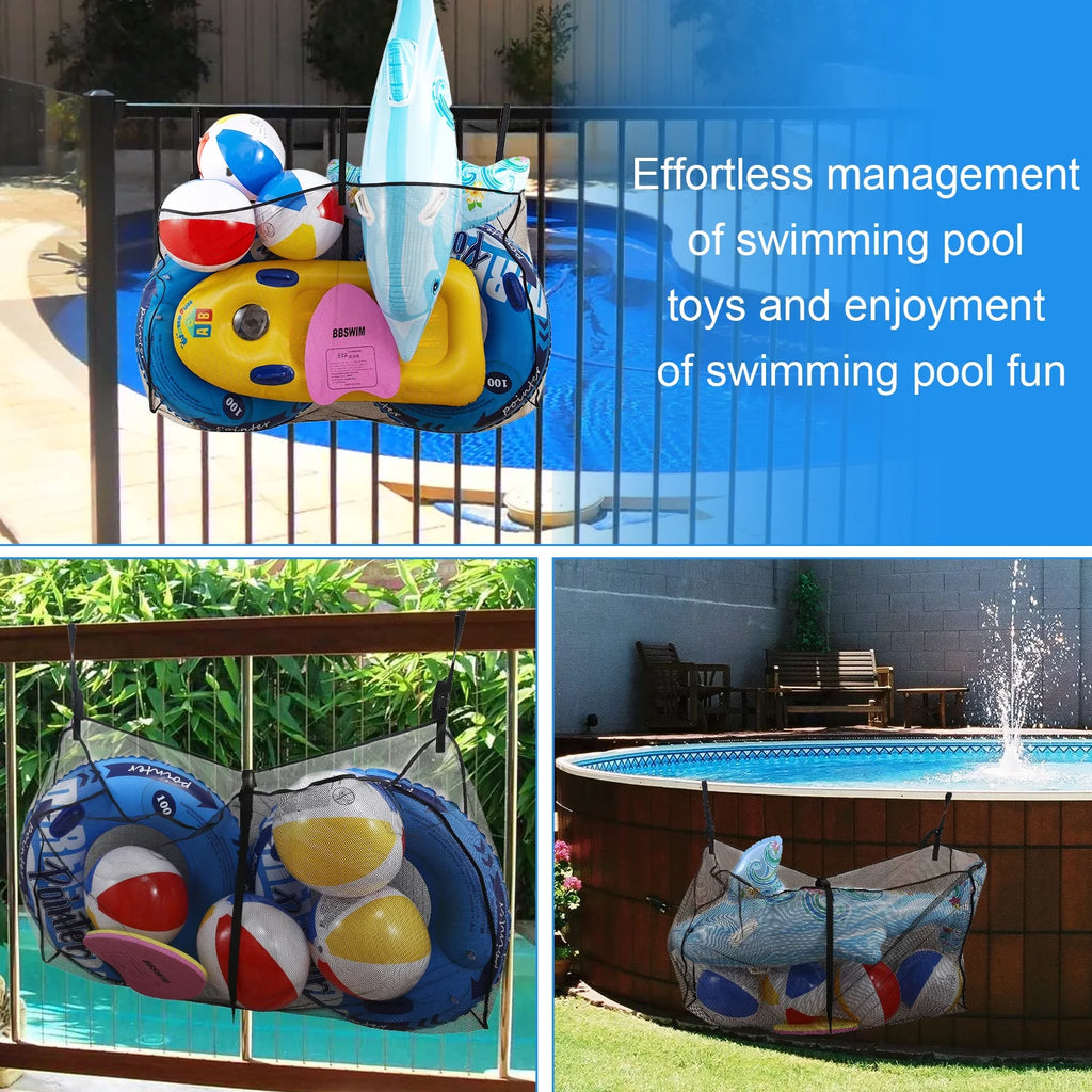 Pool Float Storage Bag, Large Pool Float Organizer Hanging Mesh Bag for Water Inflatables and Patio Accessories, Outdoor Pool Storage Net Bag