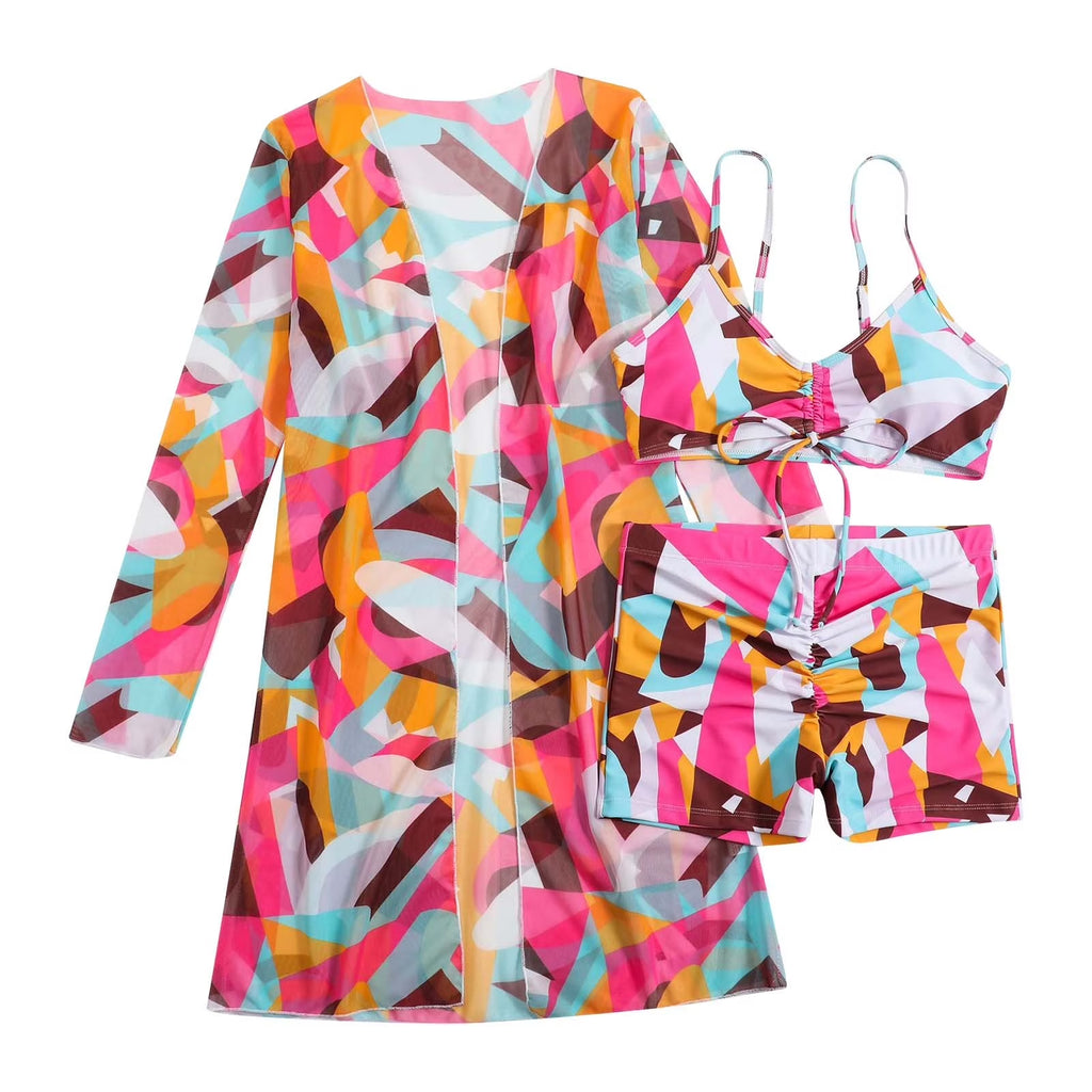 Bikini Tops for Women,Womens Three Piece High Waist Long Sleeve Cover-Up Separate Swimsuit Set, Swimsuits for Women 2 Piece