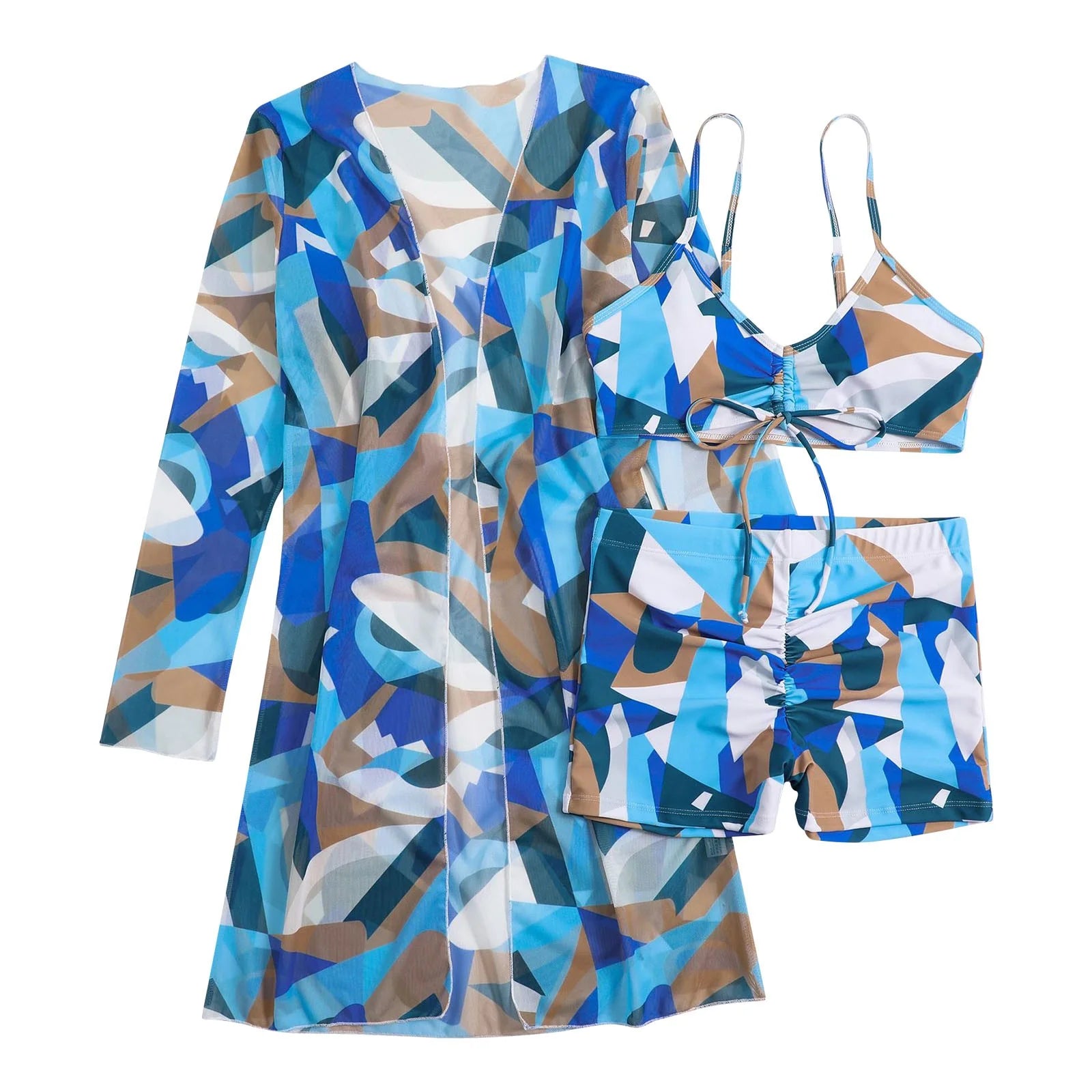 Tummy Control Swimsuits for Women,Womens Three Piece High Waist Long Sleeve Cover-Up Separate Swimsuit Set, Swimsuits for Women 2 Piece