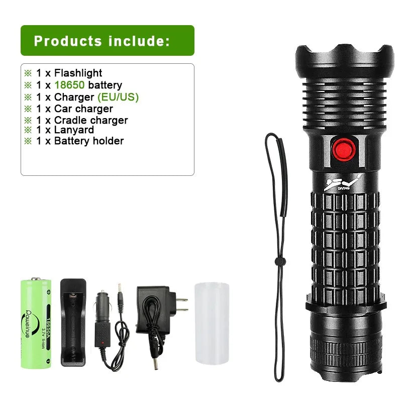 Professional Spearfishing Hunting Scuba XHP199 LED Dive Light 9900 Lumens Diving Flashlight 26650 Torch Underwater Flashlight