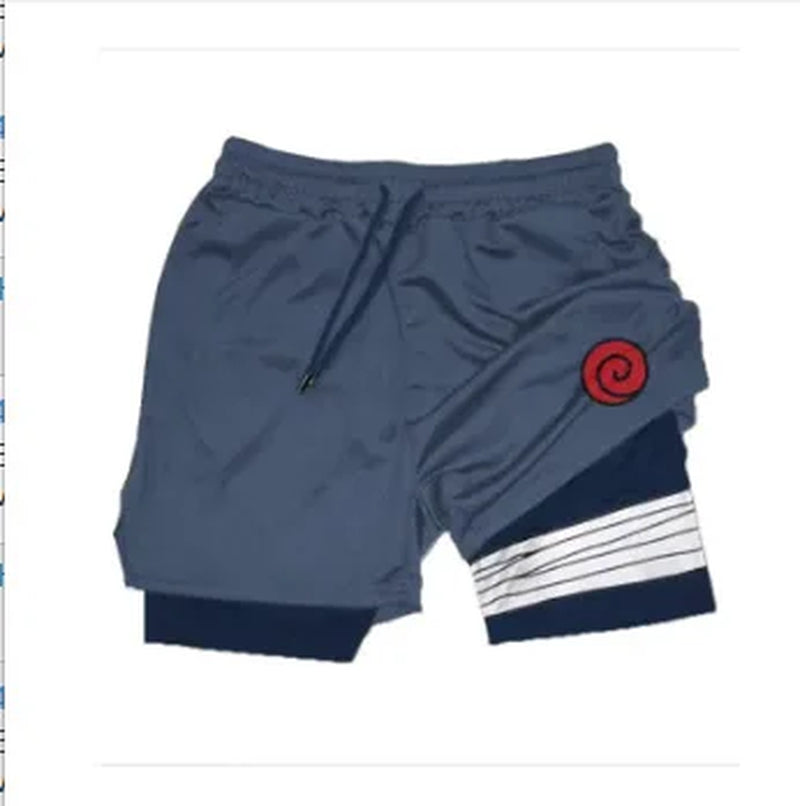 Naruto 3D Print Akatsuki Men 2 in 1 Swimming Trunks Shorts with Compression Quick Dry Swiming Double Layer Running Beach Shorts