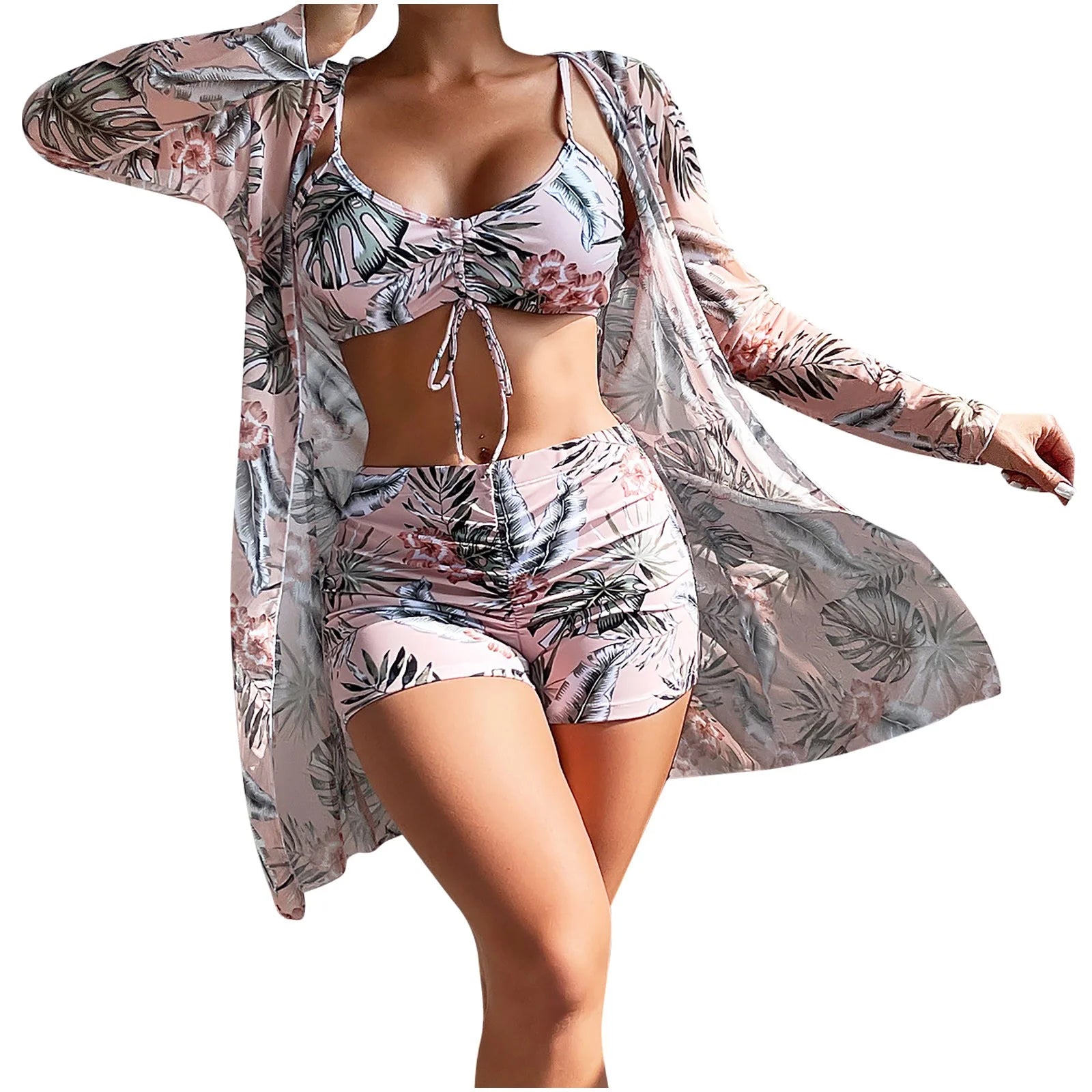 Swimwear 2 Piece,Womens Three Piece High Waist Long Sleeve Cover-Up Separate Swimsuit Set, Swimsuits for Women 2 Piece