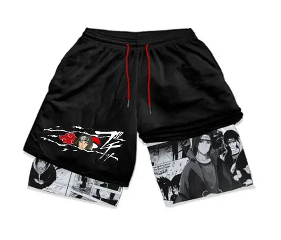 Naruto 3D Print Akatsuki Men 2 in 1 Swimming Trunks Shorts with Compression Quick Dry Swiming Double Layer Running Beach Shorts