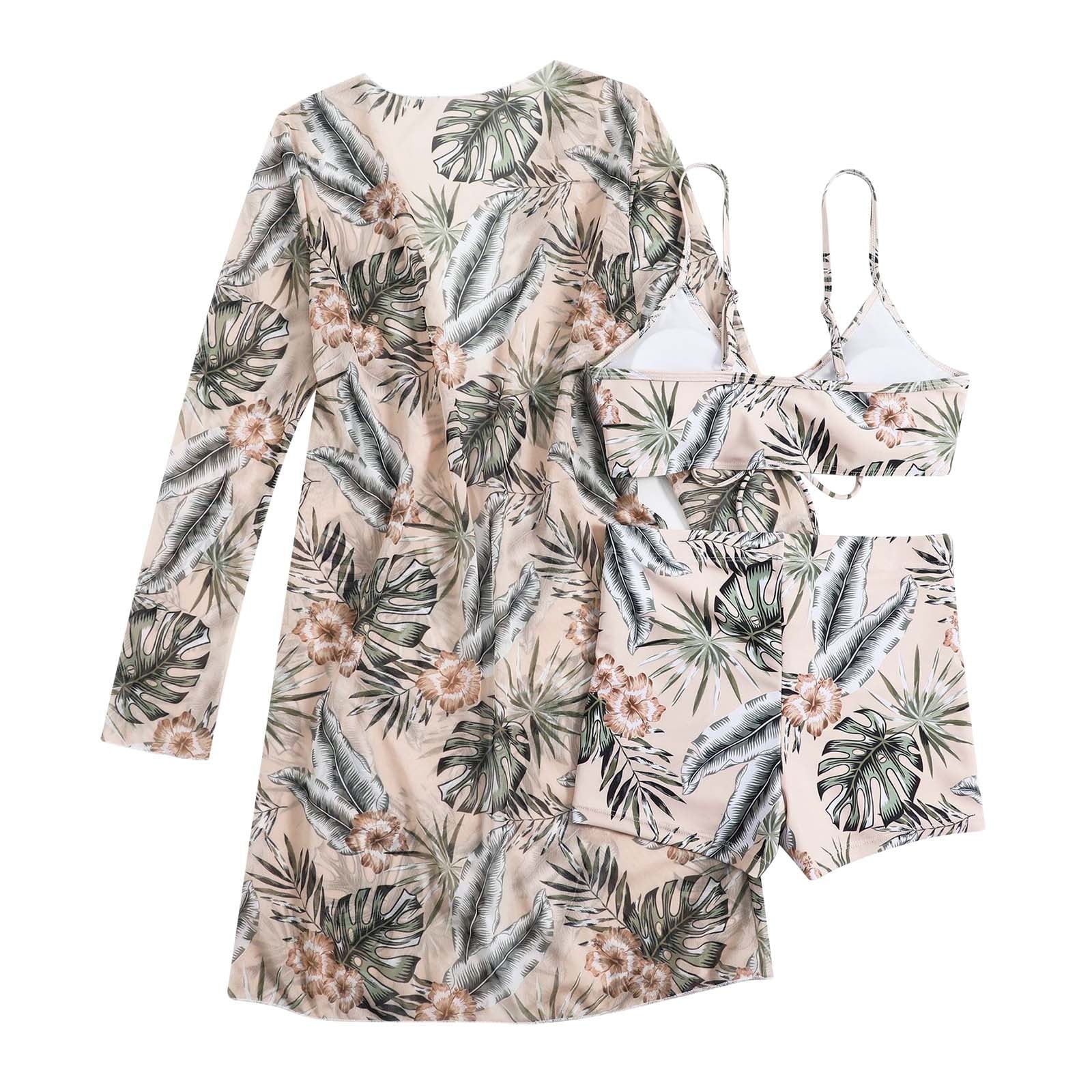 Swimwear 2 Piece,Womens Three Piece High Waist Long Sleeve Cover-Up Separate Swimsuit Set, Swimsuits for Women 2 Piece