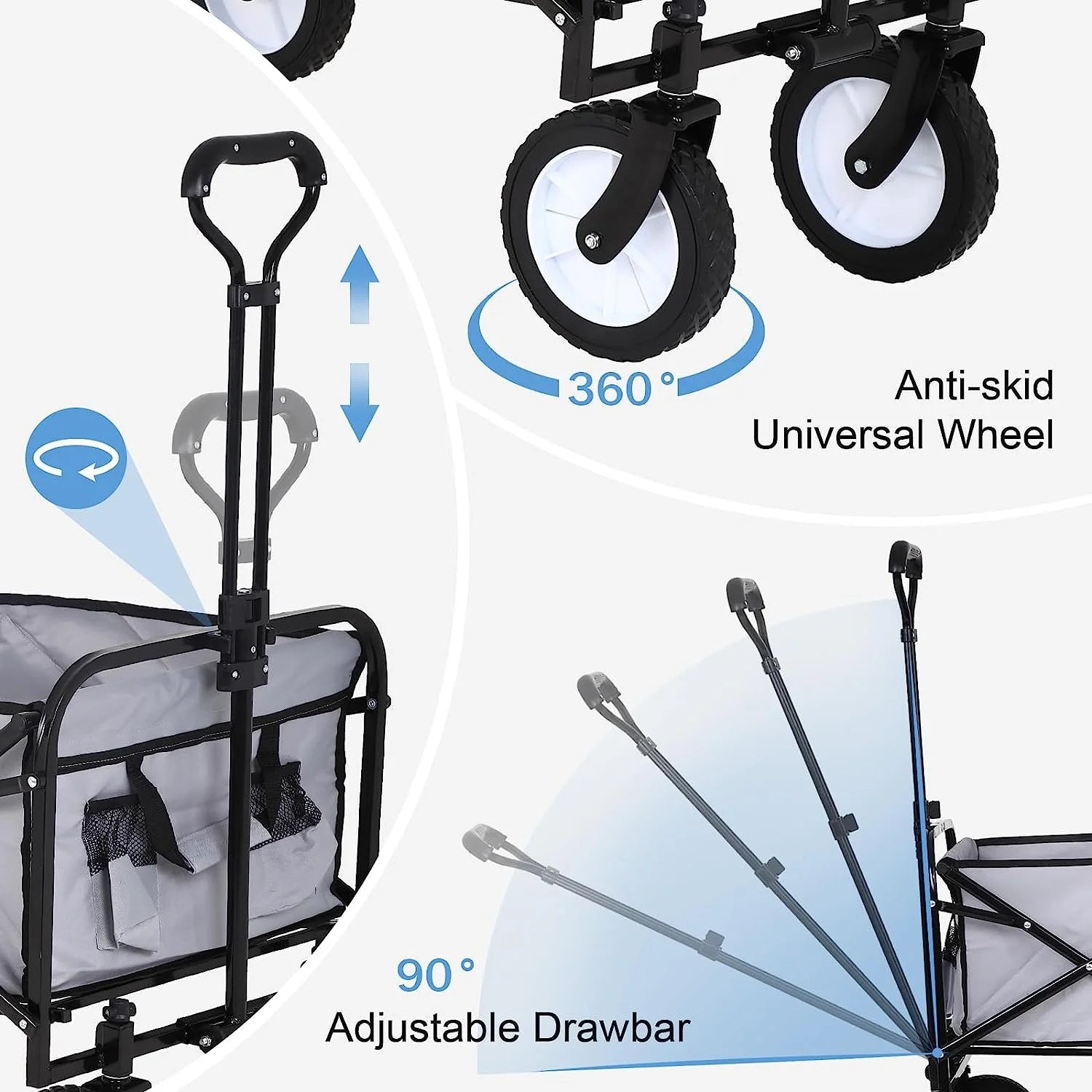 Collapsible Folding Wagon Cart, Portable Outdoor Garden Wagon Utility Beach Wagon with Side Pocket for Camping Shopping Picnic Grocery Outdoor Activities, Gray