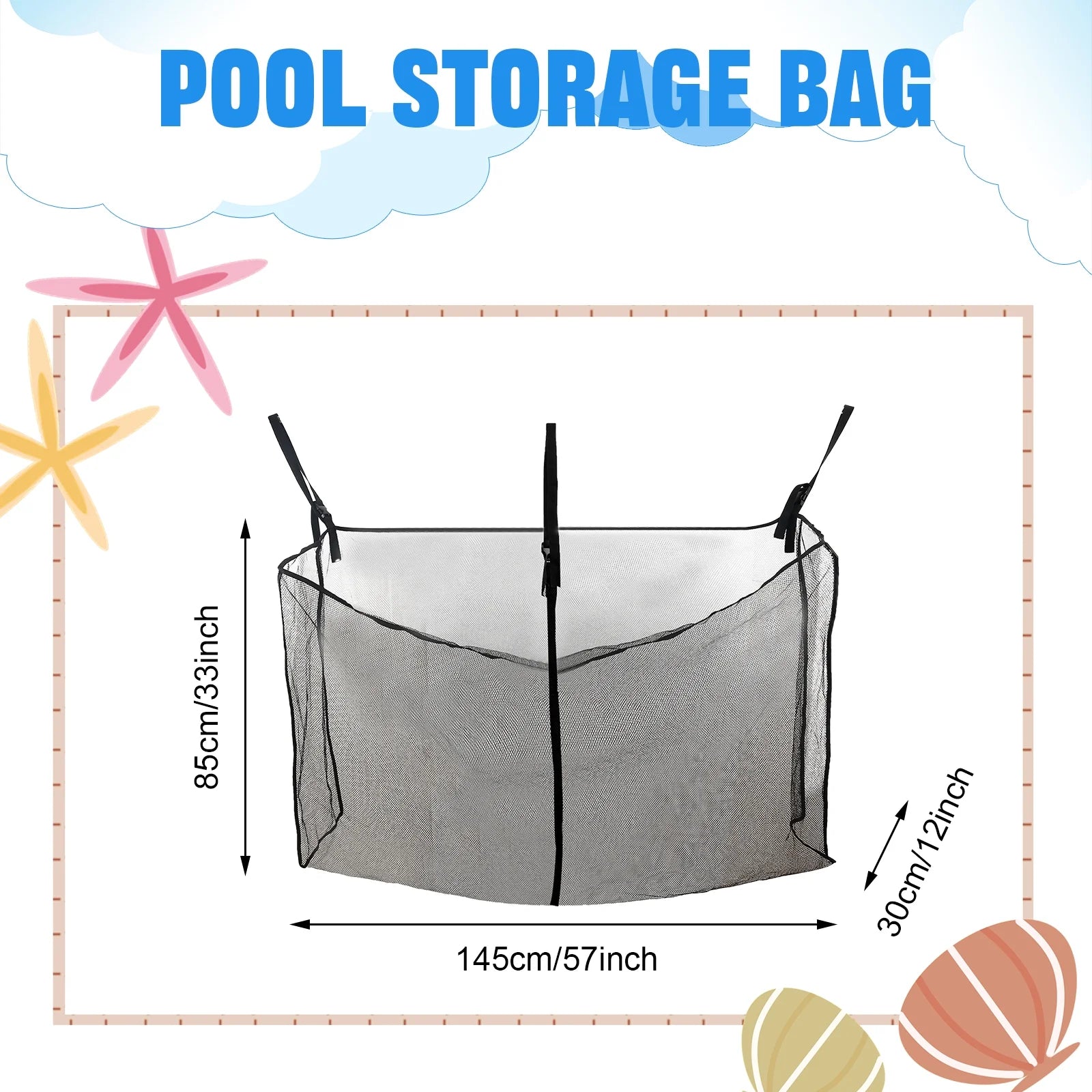Pool Float Storage Bag, Large Pool Float Organizer Hanging Mesh Bag for Water Inflatables and Patio Accessories, Outdoor Pool Storage Net Bag