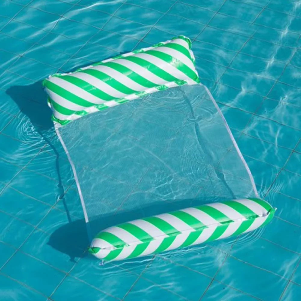 Inflatable Water Hammock with Mesh - Foldable Striped Floating Bed for Pool and Beach Leisure