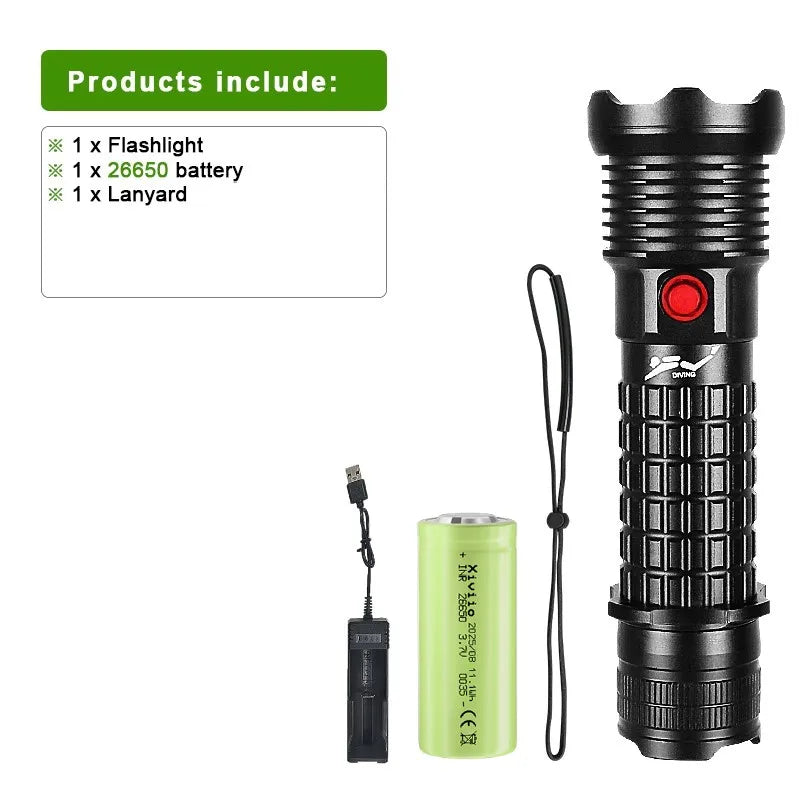 Professional Spearfishing Hunting Scuba XHP199 LED Dive Light 9900 Lumens Diving Flashlight 26650 Torch Underwater Flashlight