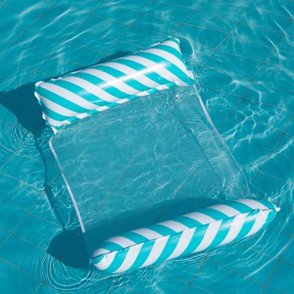 Inflatable Water Hammock with Mesh - Foldable Striped Floating Bed for Pool and Beach Leisure