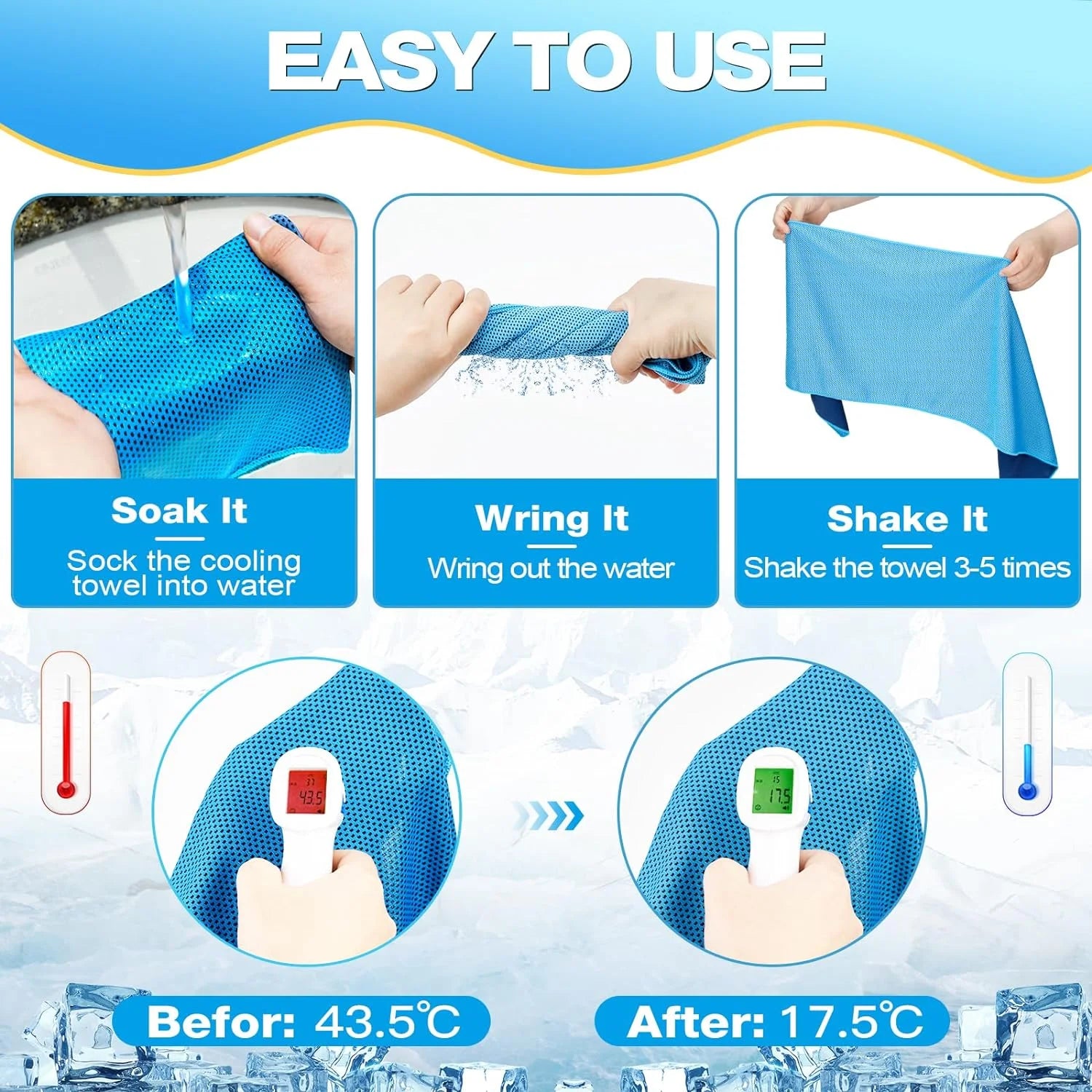 4 Pack Cooling Towels, Ice Towel for Neck and Face, Soft Breathable Chilly Microfiber Keep Cool Towels for Yoga, Gym, Fitness, Camping, Running, Workout & More Activities, 40"X 12"