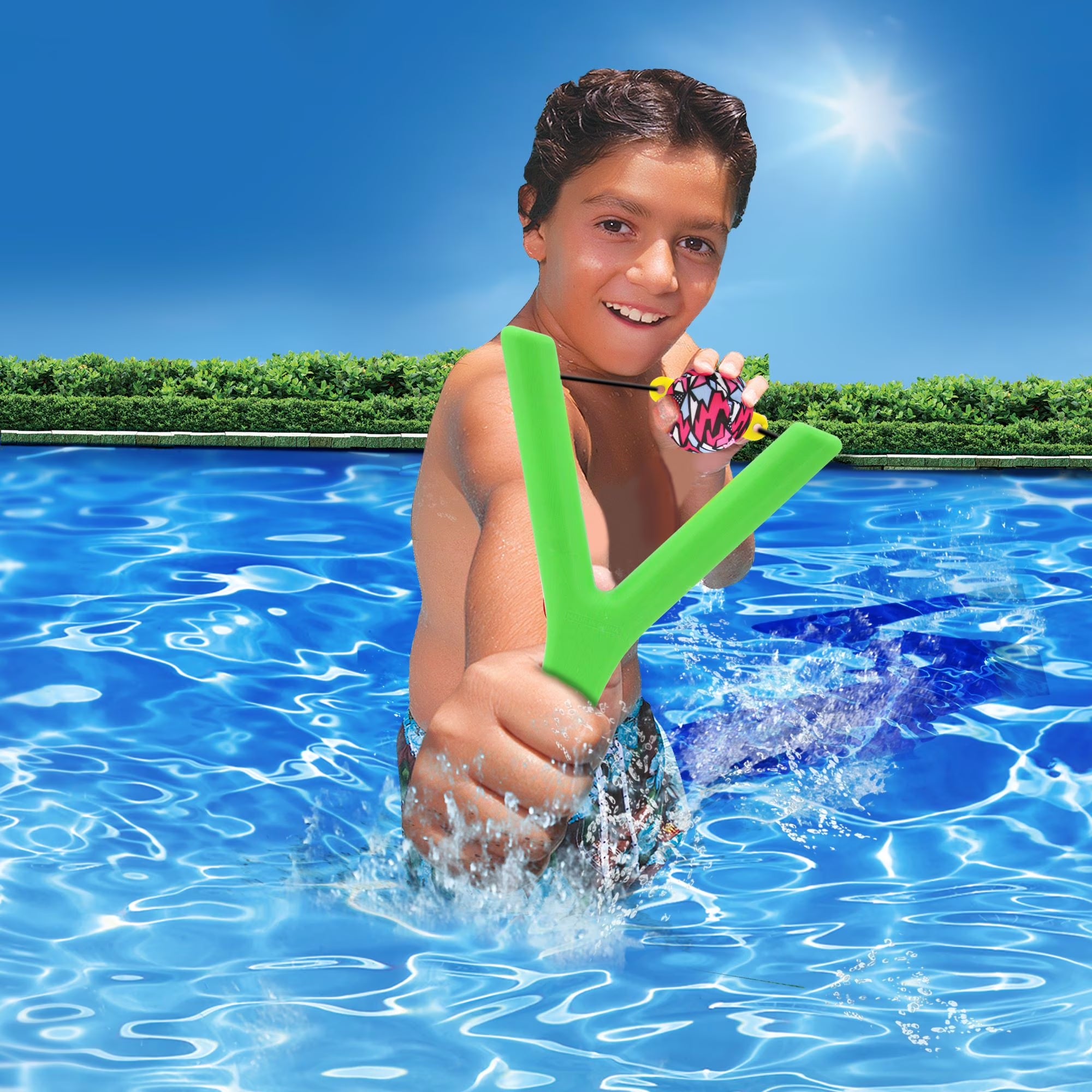Water Sports Set 4 Games Splash Flying Disk Splash Football Foam Baseball Bat & Ball Sling Shots with Splash Balls Ages 3+