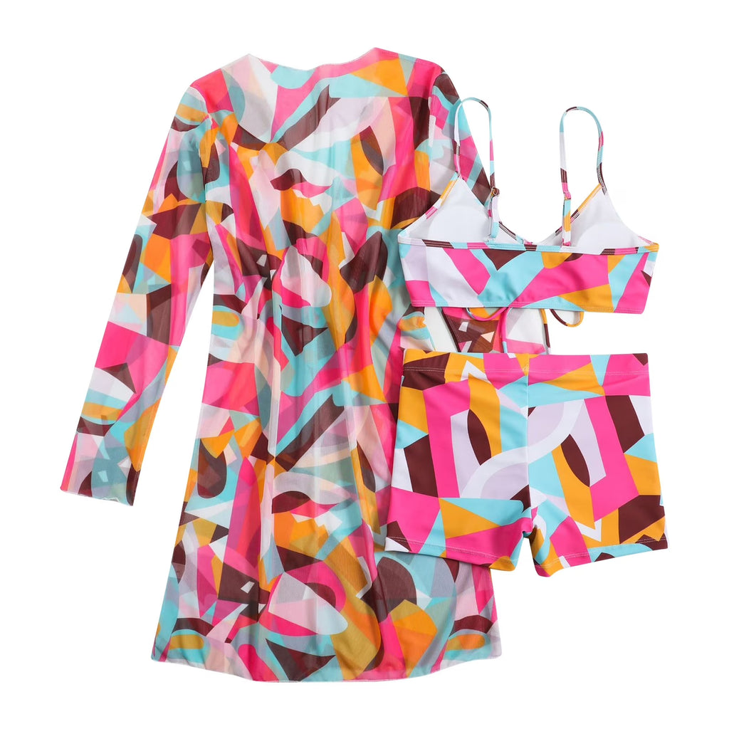 Swimsuit for Women ,Womens Three Piece High Waist Long Sleeve Cover-Up Separate Swimsuit Set, Swimsuits for Women 2 Piece