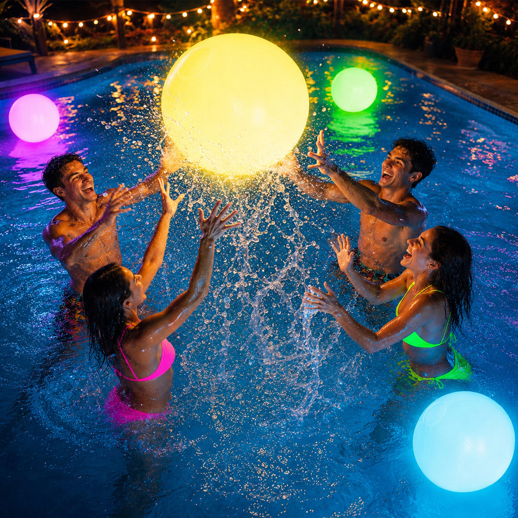 Light up Pool Toys, 4 Pack Glow Beach Ball, 8 Modes Pool Activities Decorations for Adult, Floating Pool Games Balls for Swimming Pool Party