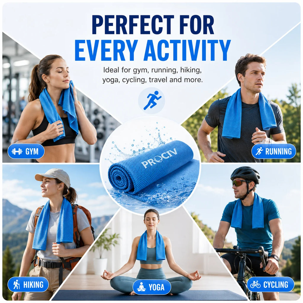 4 Pack Cooling Towels, Ice Towel for Neck and Face, Soft Breathable Chilly Microfiber Keep Cool Towels for Yoga, Gym, Fitness, Camping, Running, Workout & More Activities, 40"X 12"