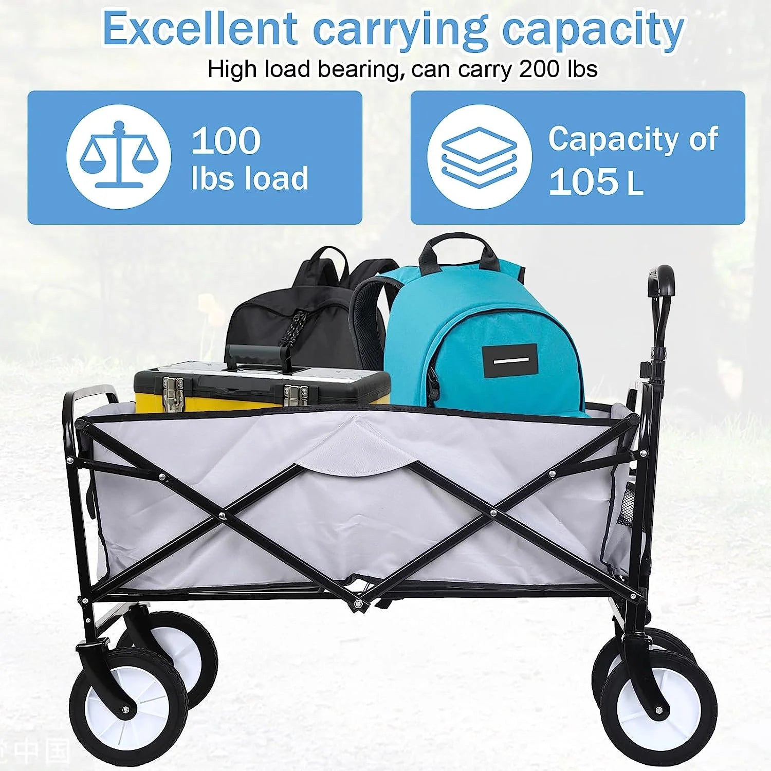 Collapsible Folding Wagon Cart, Portable Outdoor Garden Wagon Utility Beach Wagon with Side Pocket for Camping Shopping Picnic Grocery Outdoor Activities, Gray