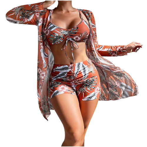 Bathing Suits for Women 2 Piece,Womens Three Piece High Waist Long Sleeve Cover-Up Separate Swimsuit Set, Swimsuits for Women 2 Piece