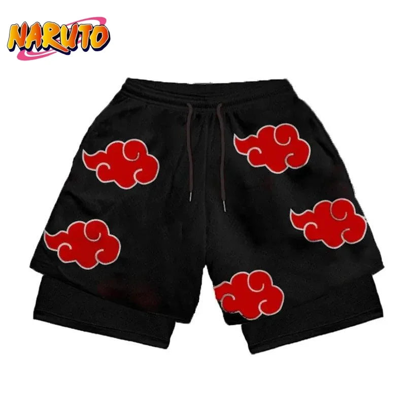 Naruto 3D Print Akatsuki Men 2 in 1 Swimming Trunks Shorts with Compression Quick Dry Swiming Double Layer Running Beach Shorts