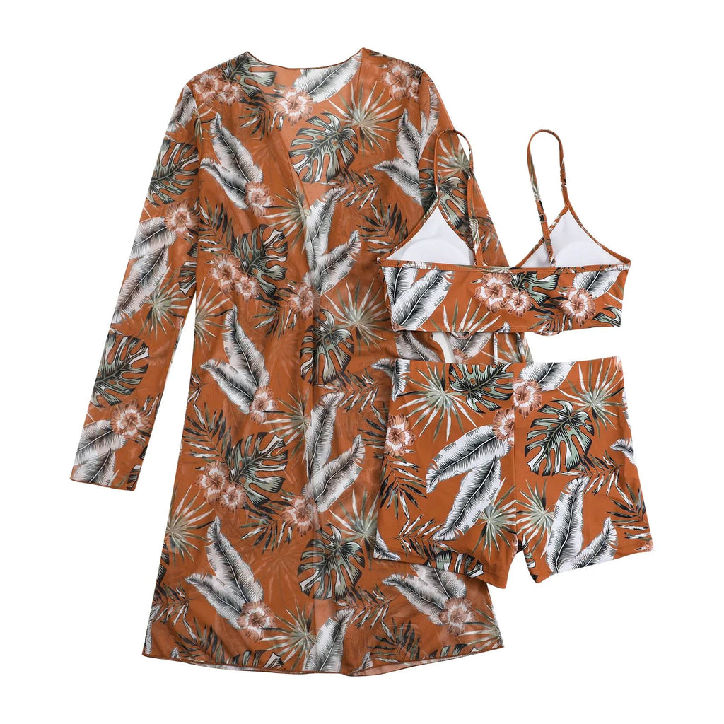 Bathing Suits for Women 2 Piece,Womens Three Piece High Waist Long Sleeve Cover-Up Separate Swimsuit Set, Swimsuits for Women 2 Piece