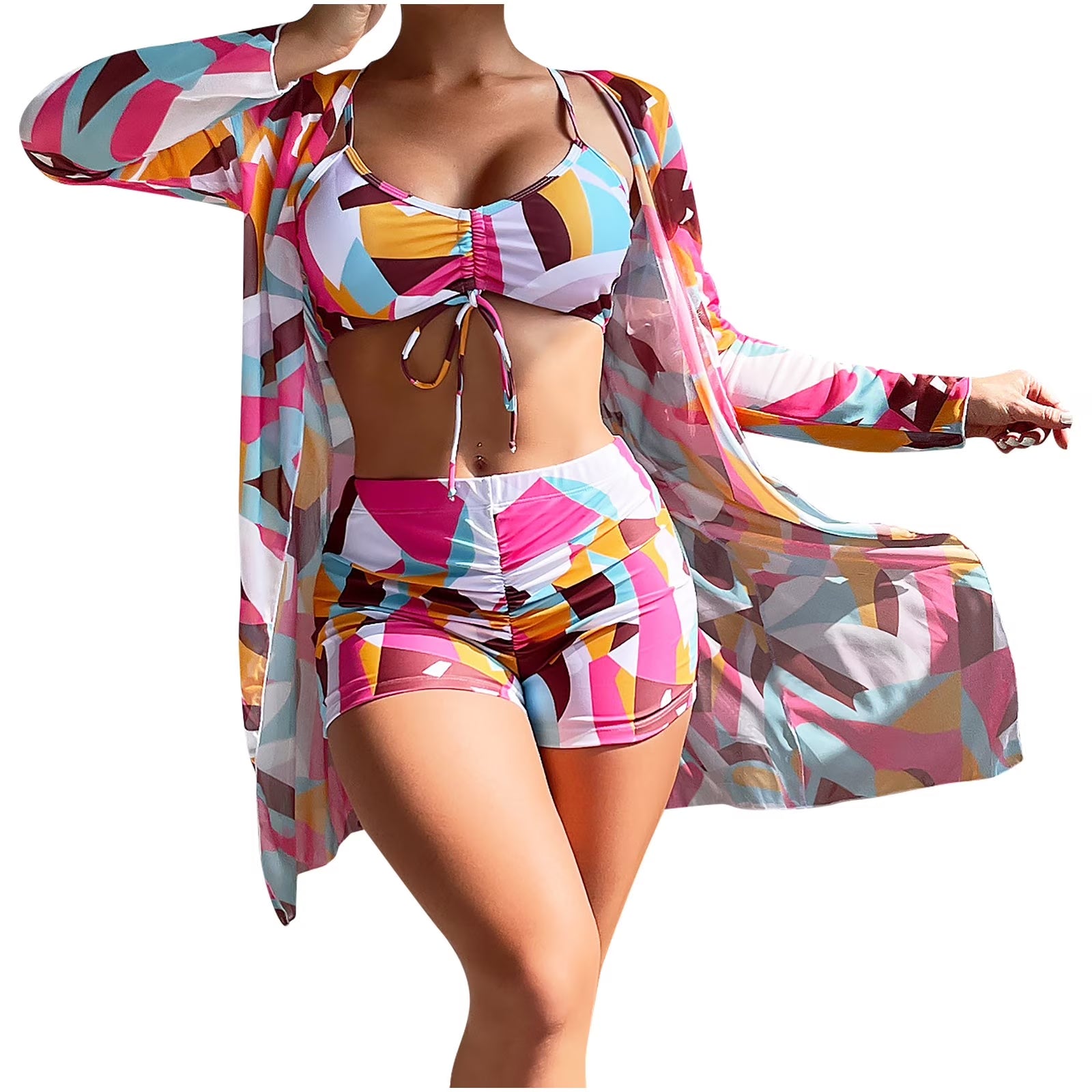 Swimsuit for Women ,Womens Three Piece High Waist Long Sleeve Cover-Up Separate Swimsuit Set, Swimsuits for Women 2 Piece