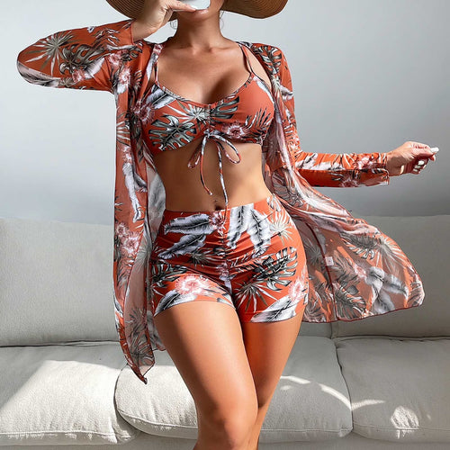 Bathing Suits for Women 2 Piece,Womens Three Piece High Waist Long Sleeve Cover-Up Separate Swimsuit Set, Swimsuits for Women 2 Piece