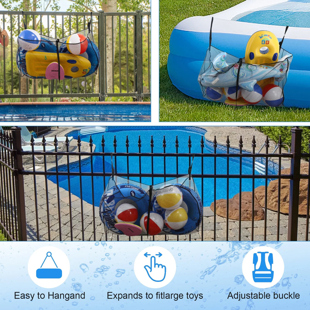 Pool Float Storage Bag, Large Pool Float Organizer Hanging Mesh Bag for Water Inflatables and Patio Accessories, Outdoor Pool Storage Net Bag