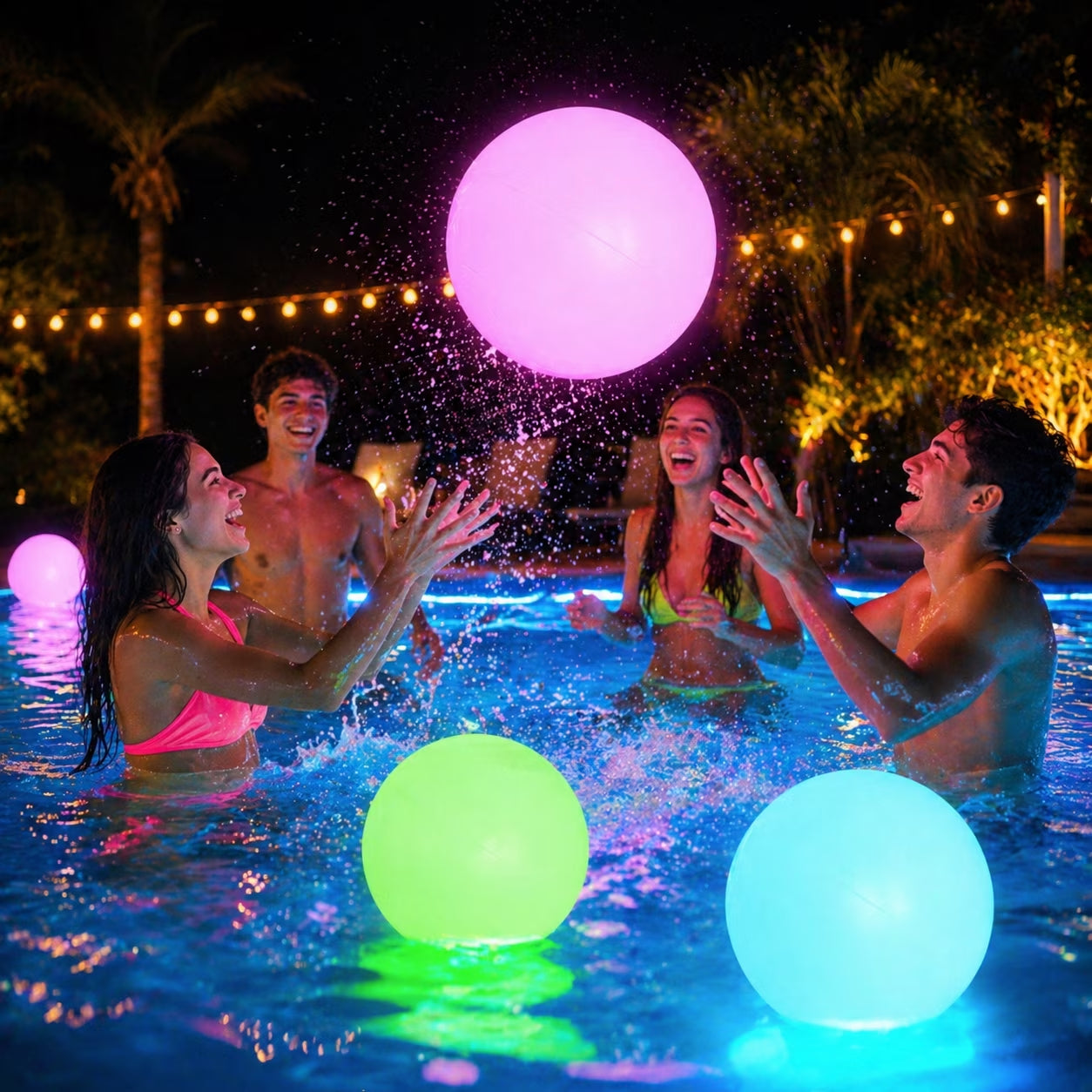 Light up Pool Toys, 4 Pack Glow Beach Ball, 8 Modes Pool Activities Decorations for Adult, Floating Pool Games Balls for Swimming Pool Party
