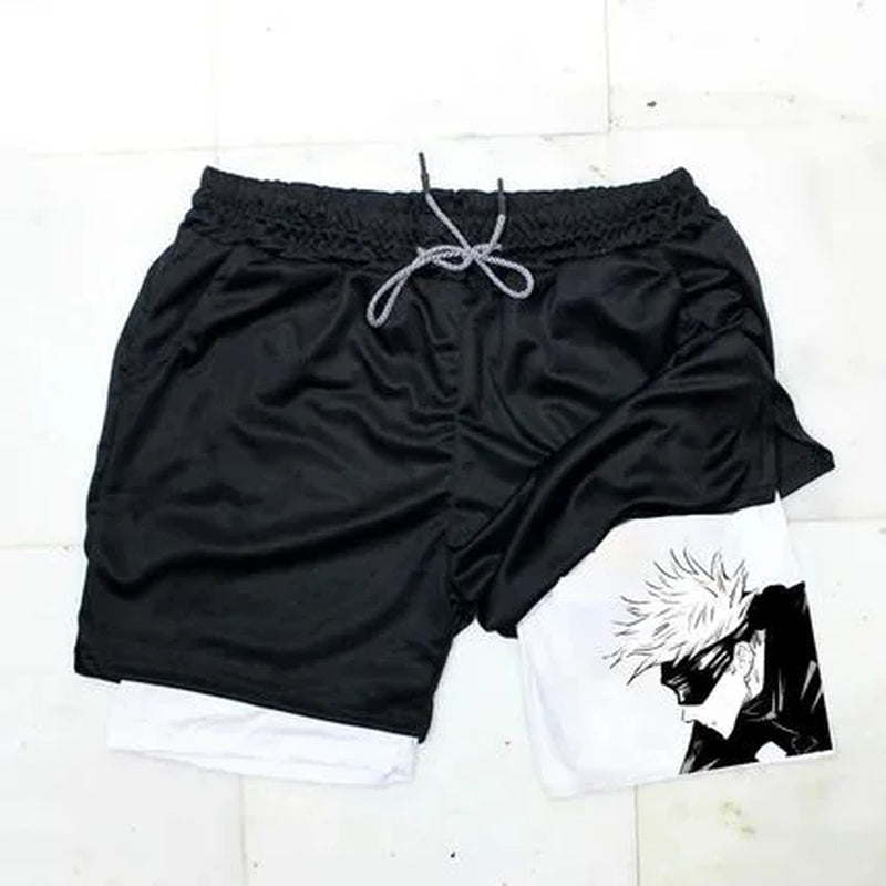 Naruto 3D Print Akatsuki Men 2 in 1 Swimming Trunks Shorts with Compression Quick Dry Swiming Double Layer Running Beach Shorts