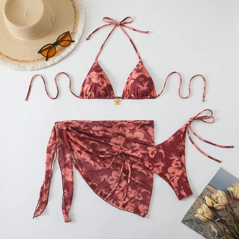 Sexy Swimsuit Women'S Bikinis Swimwear Woman 2026 Bathing Suit 3 Piece Triangle Bikinis Sets Beach Dress Wear Cover up Beachwear